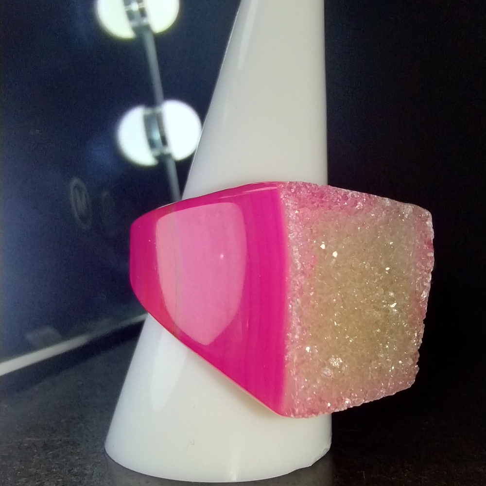 Pink Druzy Statement Ring
